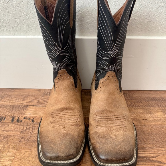 Ariat Sport Wide Square Toe Cowboy Boot Barley Brown Matte Black Size 11D 11 - Picture 3 of 8